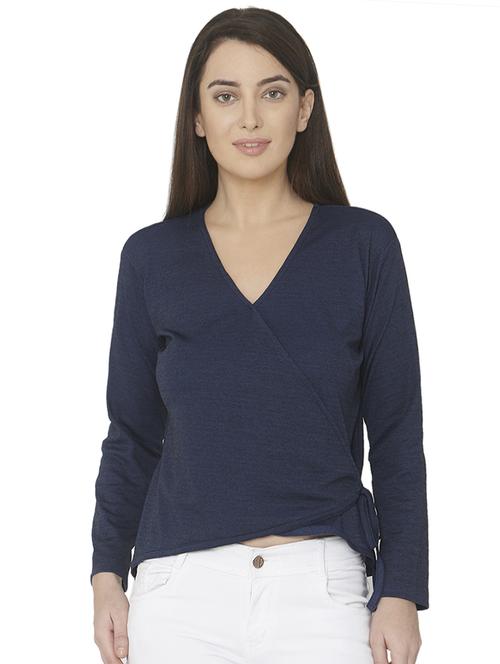 women's solid wrap overlap neck top - 16774190 -  Standard Image - 0
