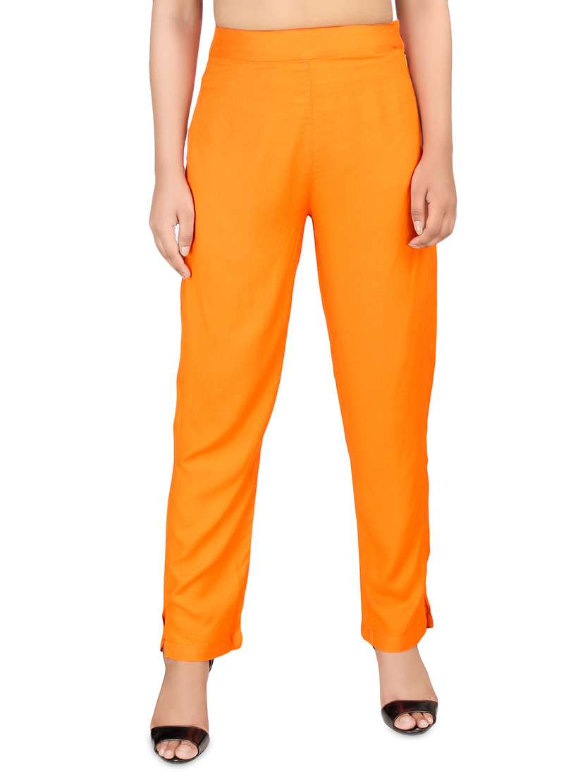 women solid flat front cigarette pants