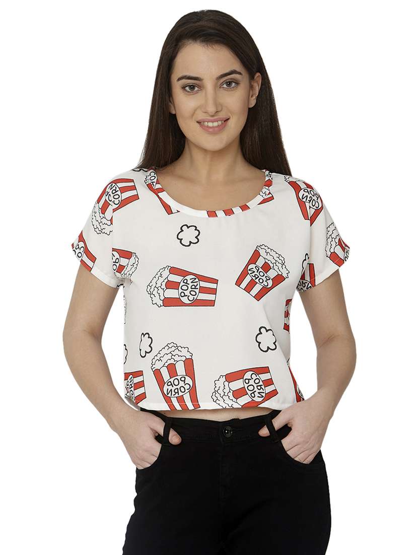 women's white round neck top