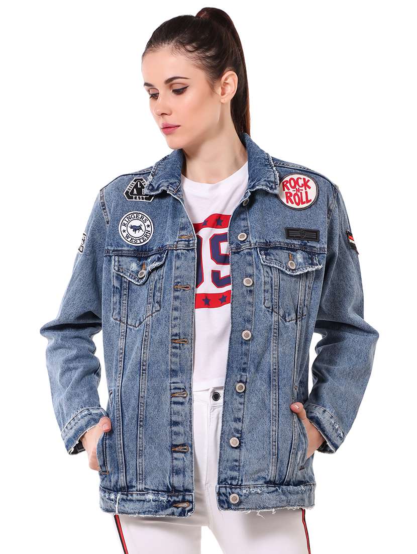 long sleeved quirky patch denim jacket