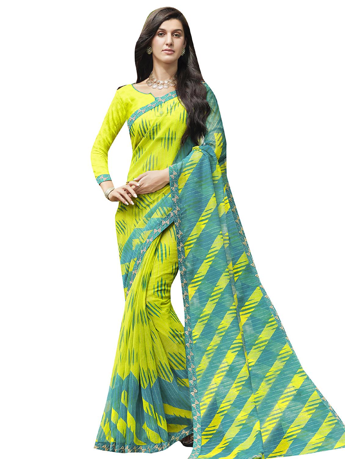 lace detailed printed saree with blouse - 16780743 - Zoom Image - 0