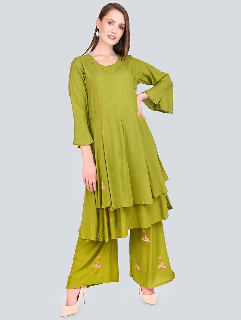 solid kurta palazzo set - 16781308 - Zoom Image - 0