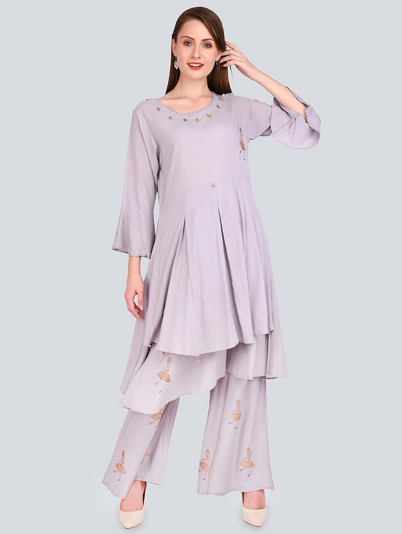 solid kurta palazzo set - 16781309 - Zoom Image - 0