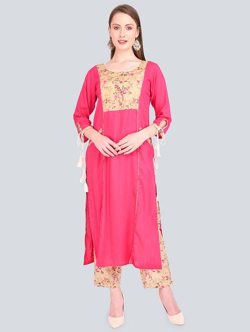 contrast yoke straight kurta  - 16781345 -  Standard Image - 0