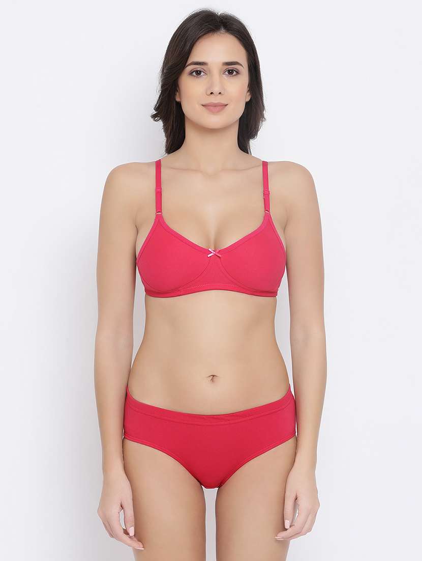 bow patch solid bra and panty set
