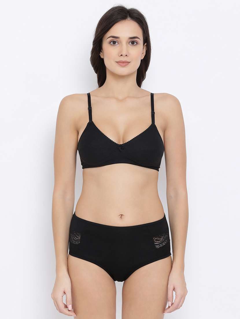 bow patch solid bra and panty set