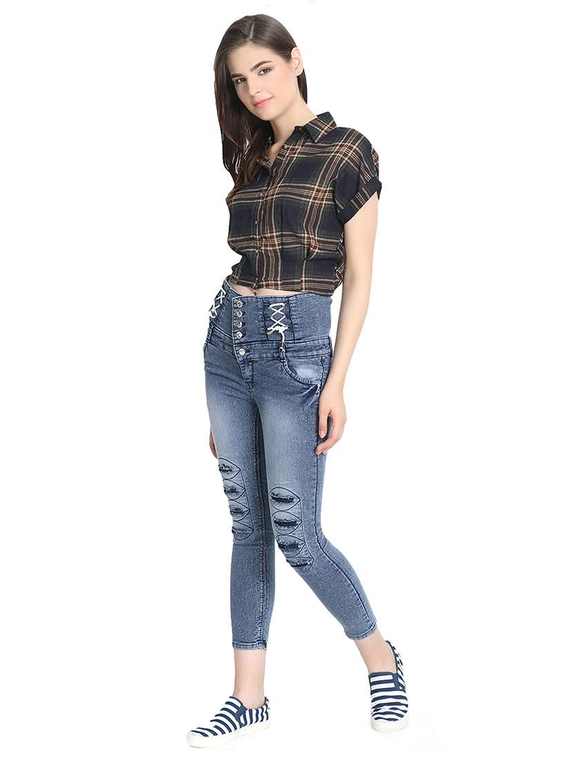 high rise distressed jeans  - 16783501 -  Standard Image - 3