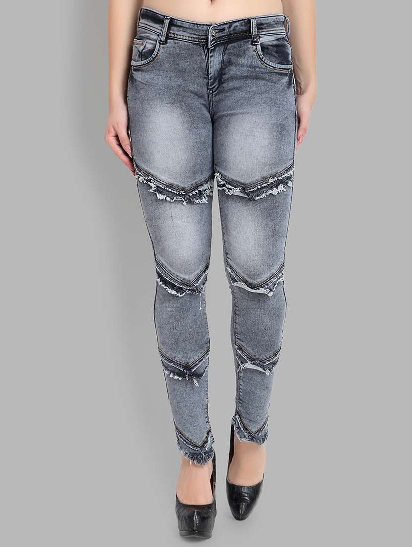 high rise frayed hem jeans - 16783513 - Zoom Image - 0