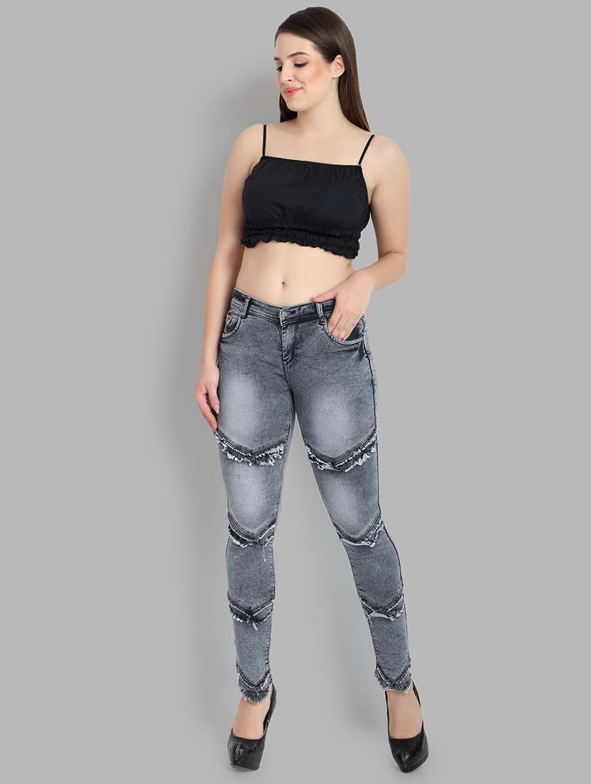 high rise frayed hem jeans - 16783513 - Standard Image - 3