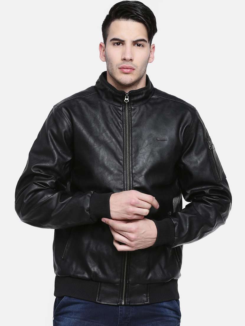 black solid biker jacket