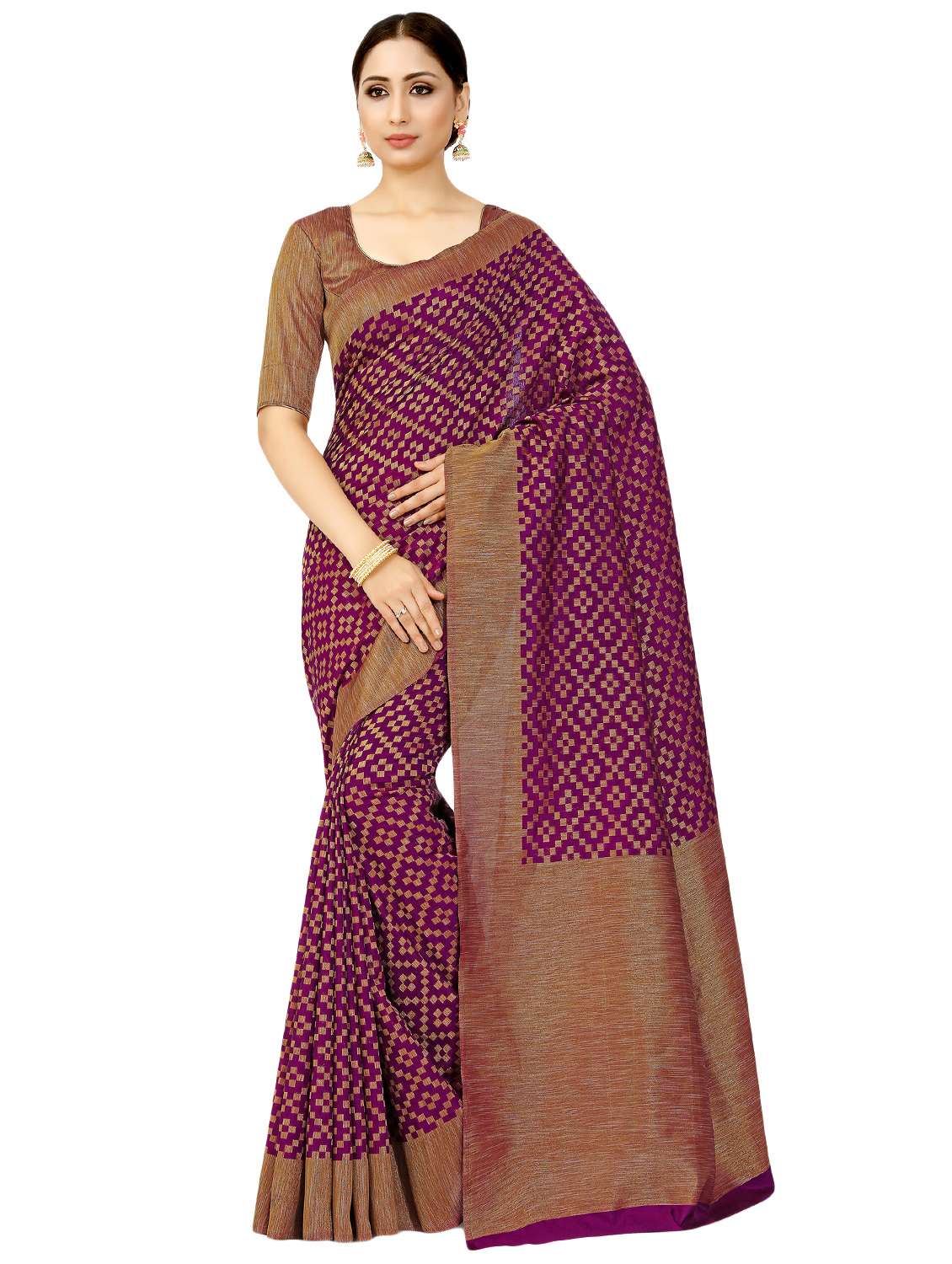 women's geometric magenta colored saree with blouse