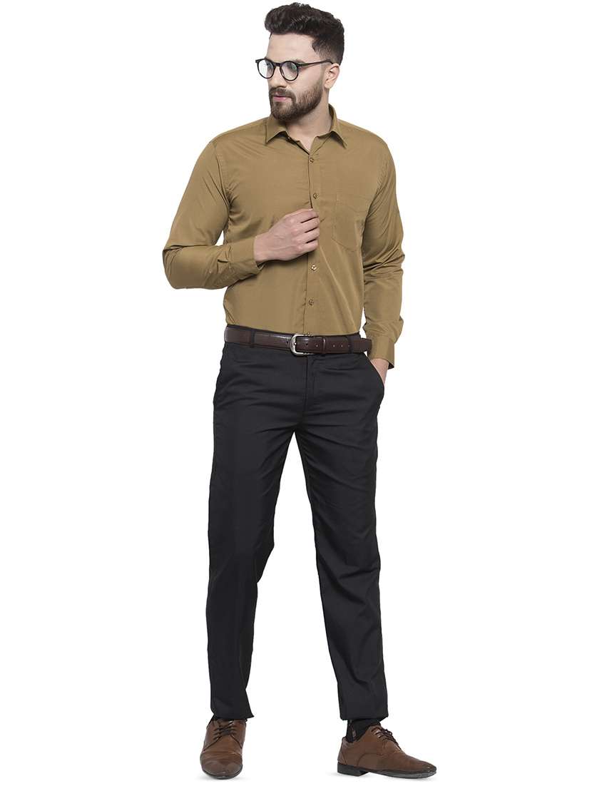 beige solid formal shirt - 16787874 -  Standard Image - 3
