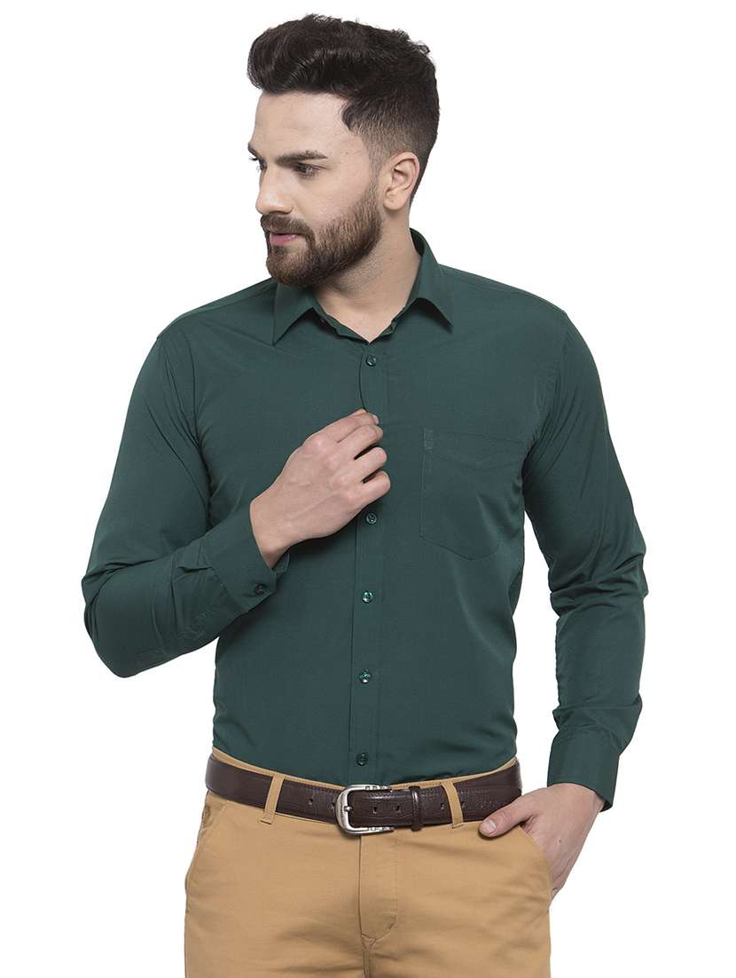 green solid formal shirt