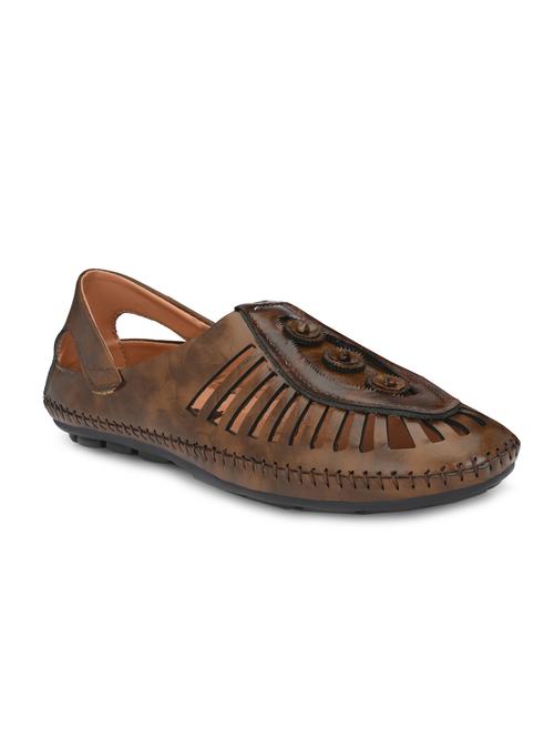 brown leatherette slip on sandals - 16790048 - Standard Image - 0