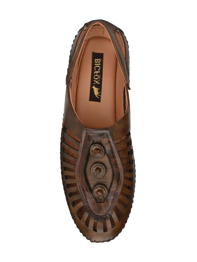 brown leatherette slip on sandals - 16790048 - Standard Image - 3