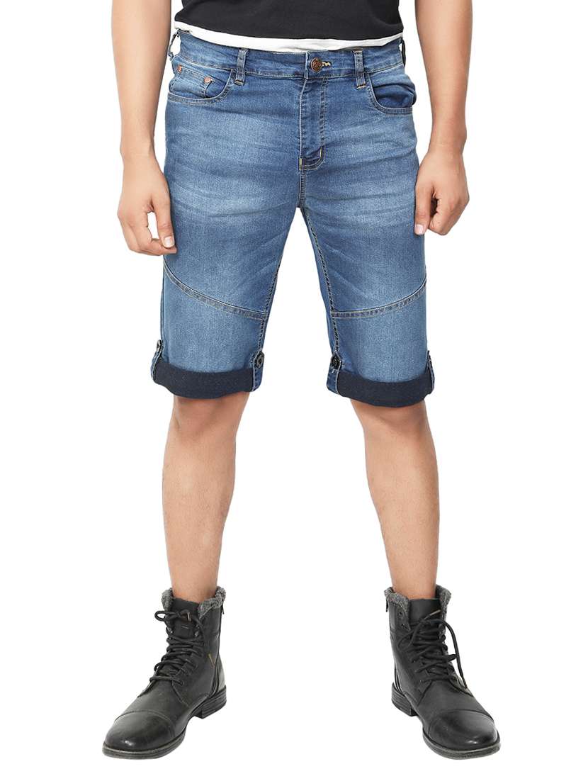 blue washed denim shorts