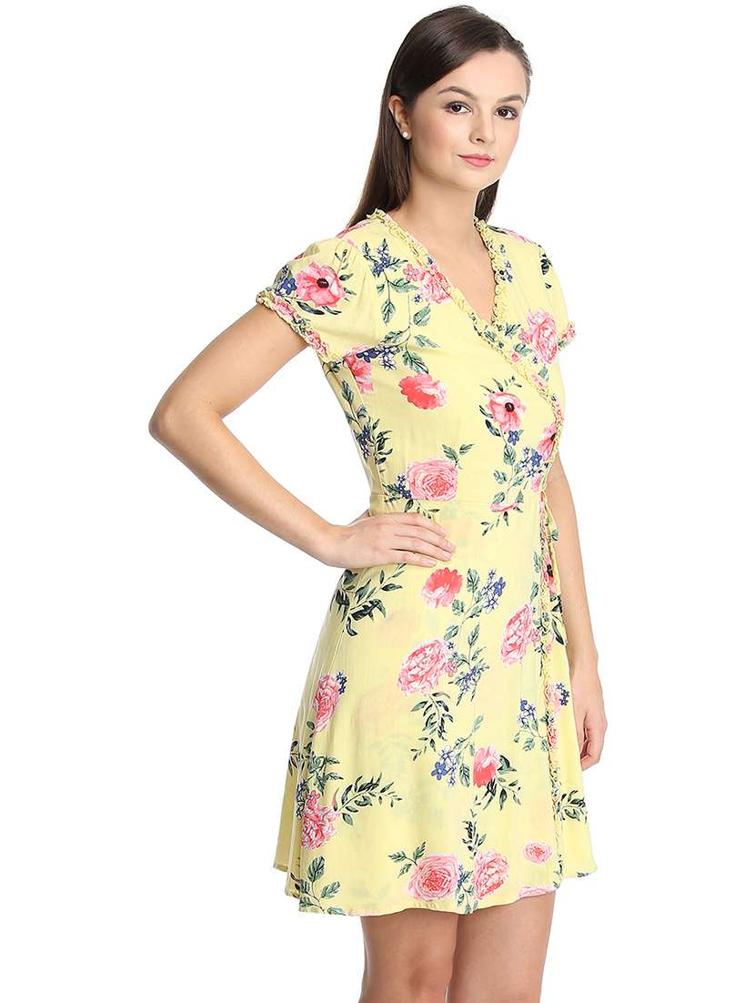 frill detail floral wrap dress 