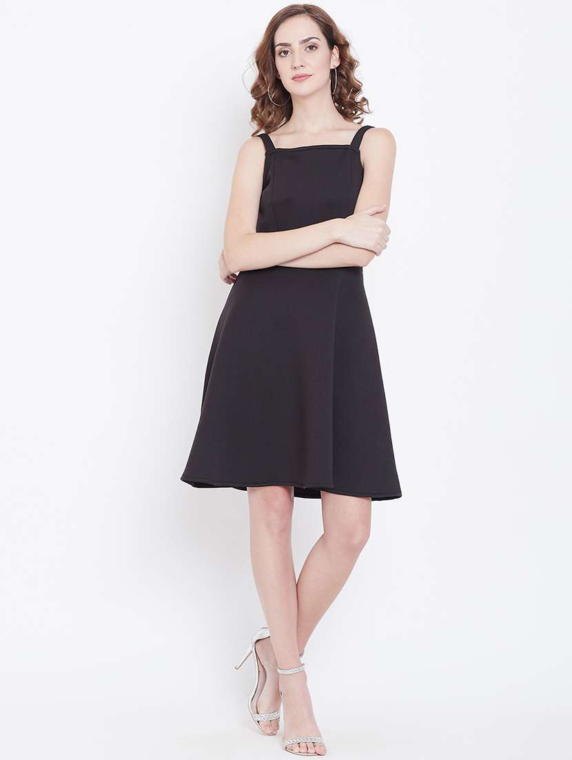 women's fit & flare solid dress - 16792496 -  Standard Image - 3