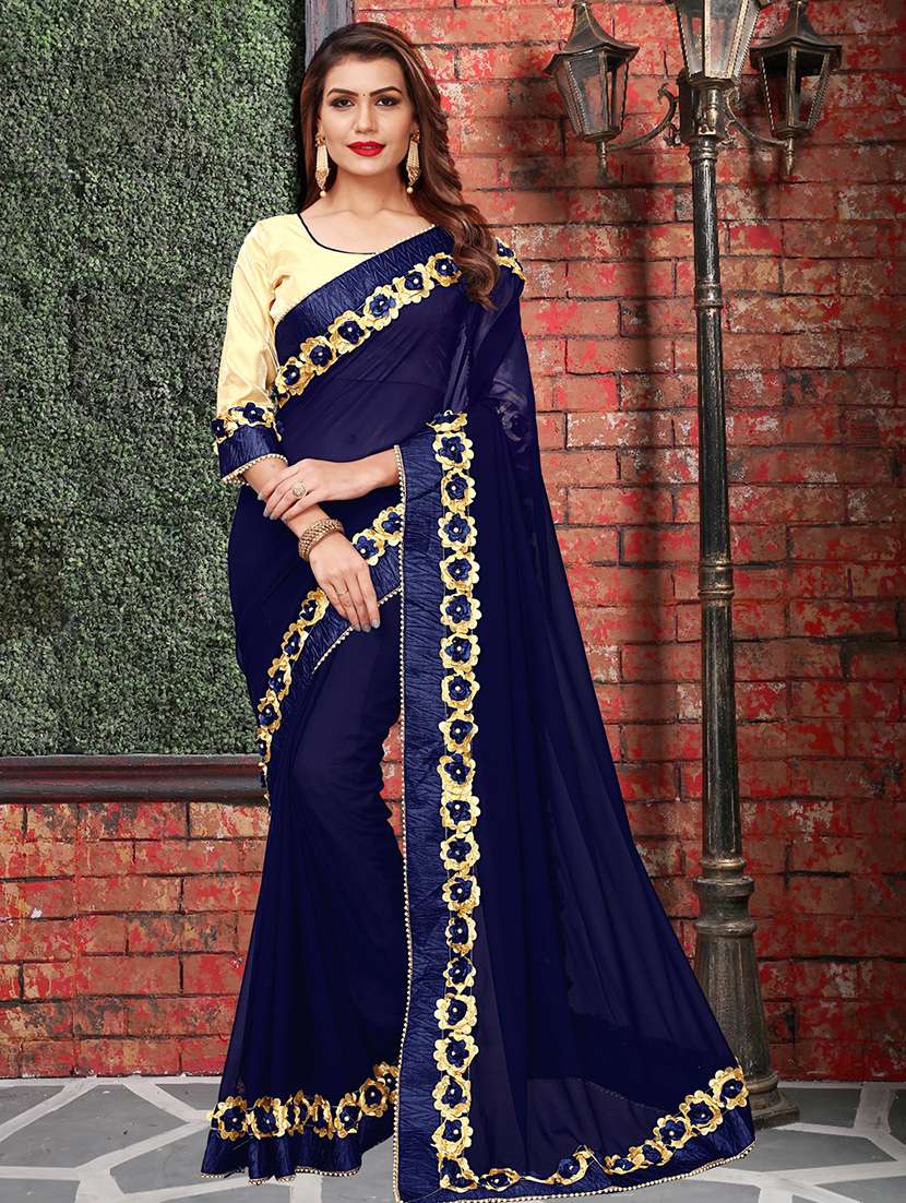 solid bordered saree with blouse