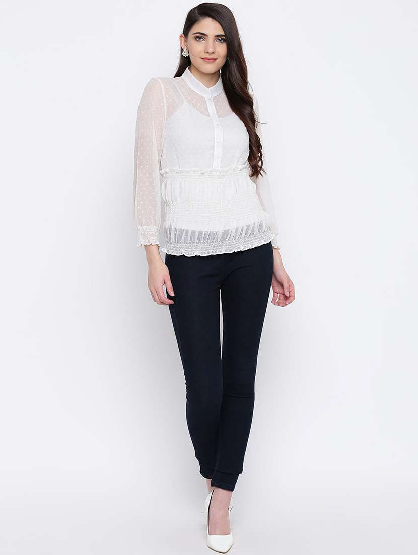 women's blouson mandarin neck top - 16796167 -  Standard Image - 3