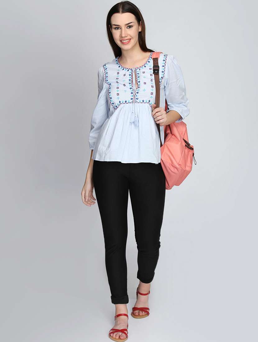 women's a line tie-up neck top - 16796201 -  Standard Image - 3