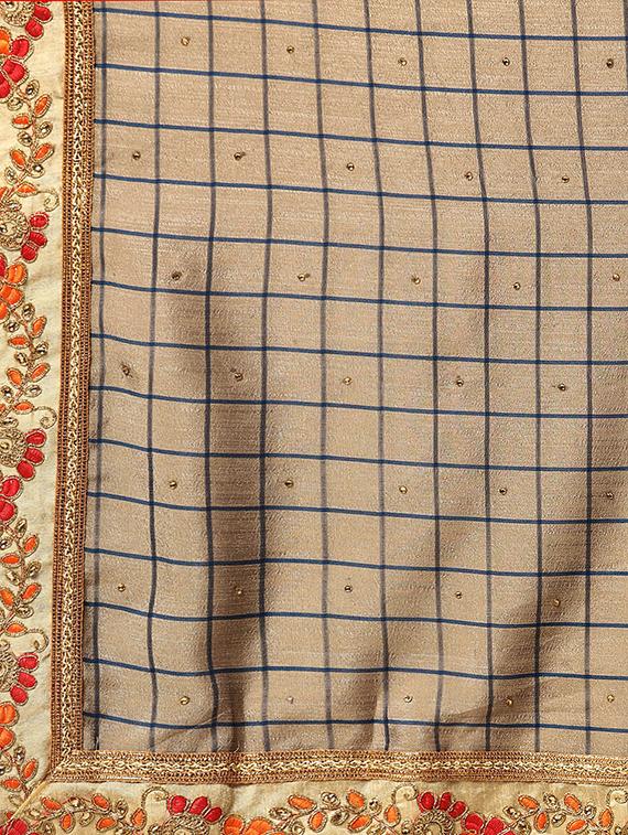 checkered printed saree with blouse - 16796323 - Standard Image - 3
