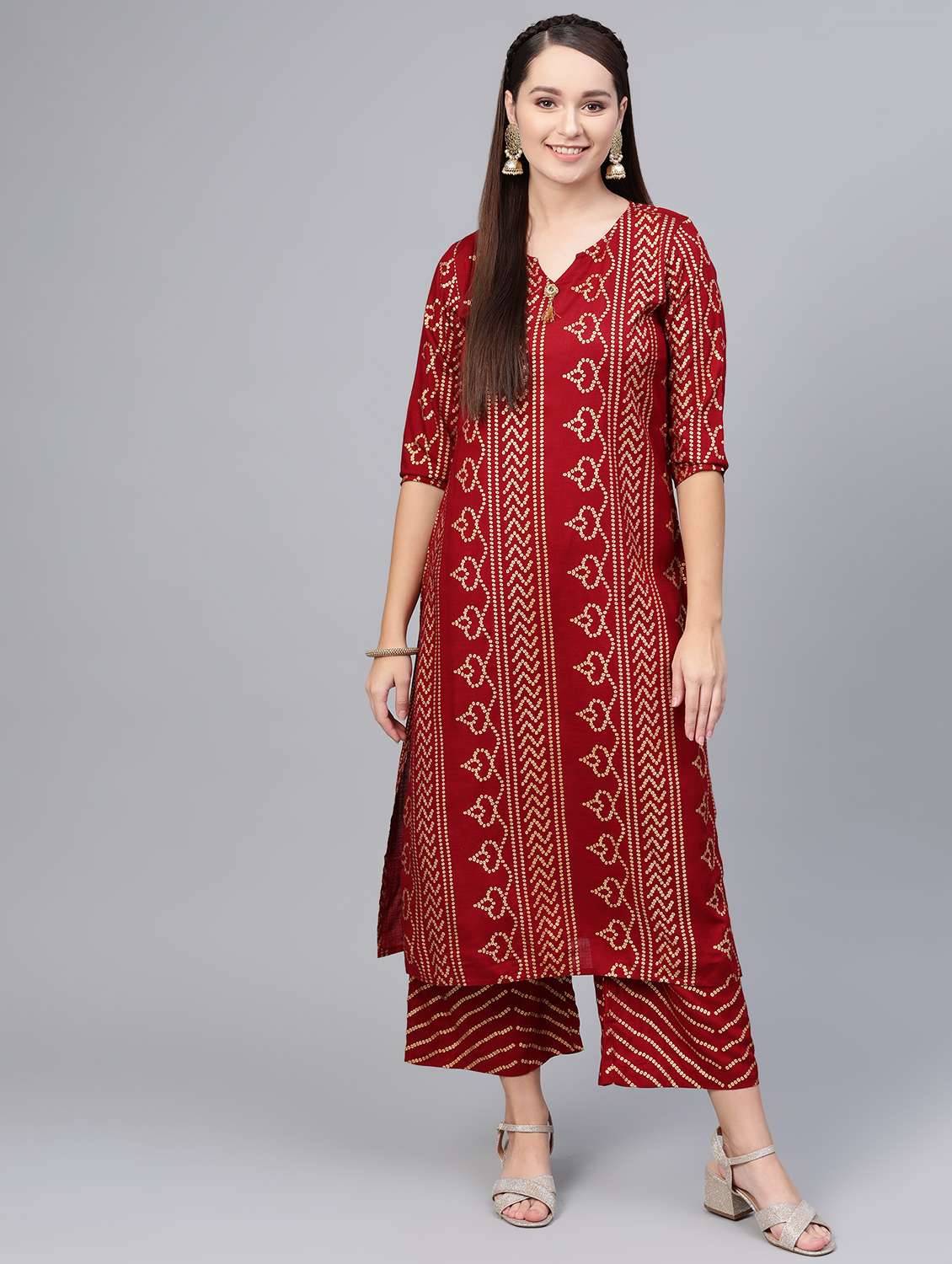 bandhani print kurta palazzo set