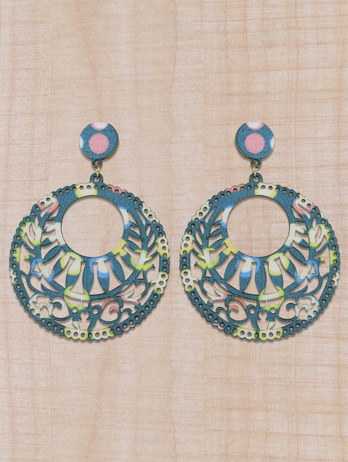 blue wood drop earring - 16800395 -  Zoom Image - 0