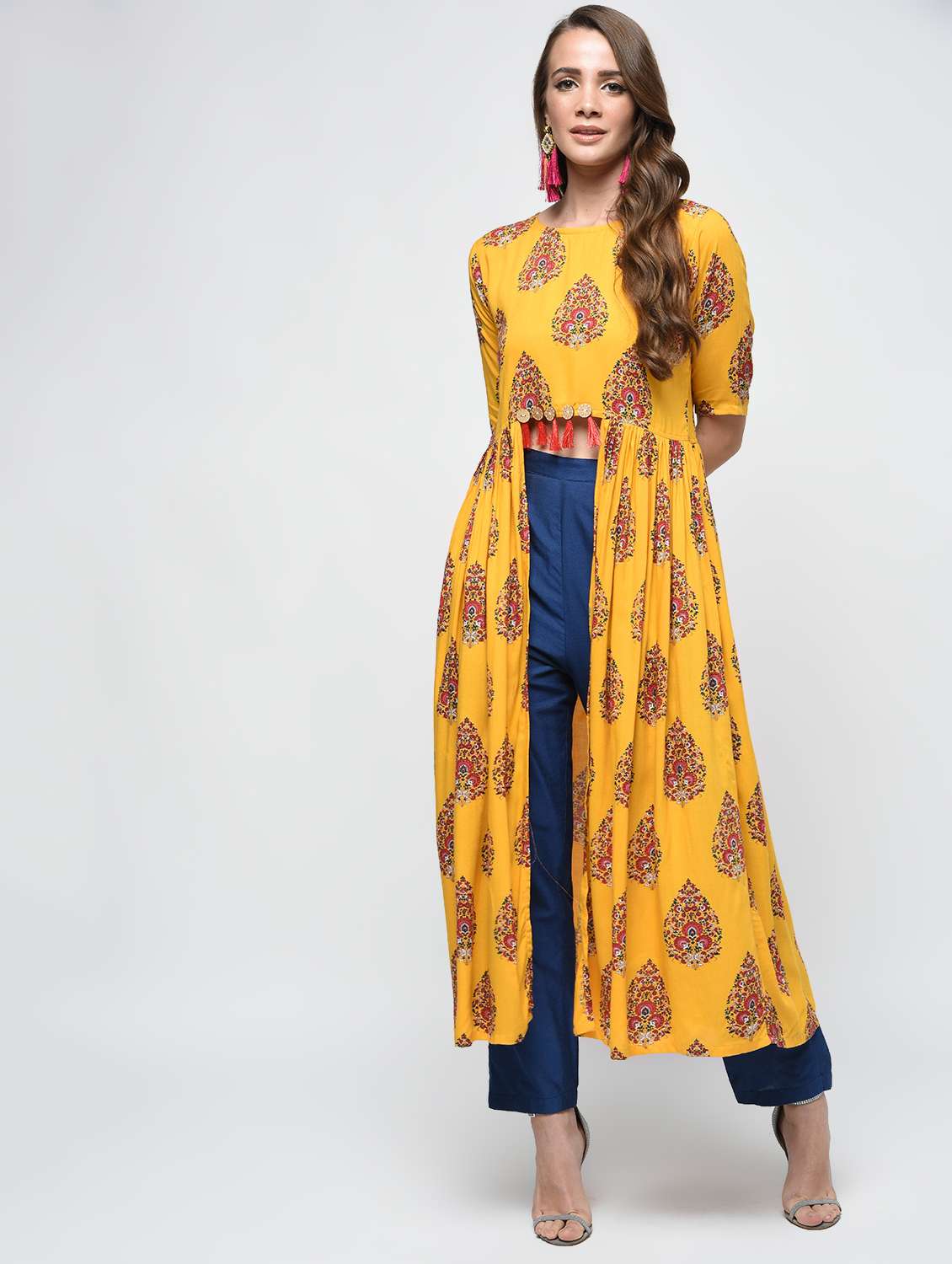 printed high slit kurta