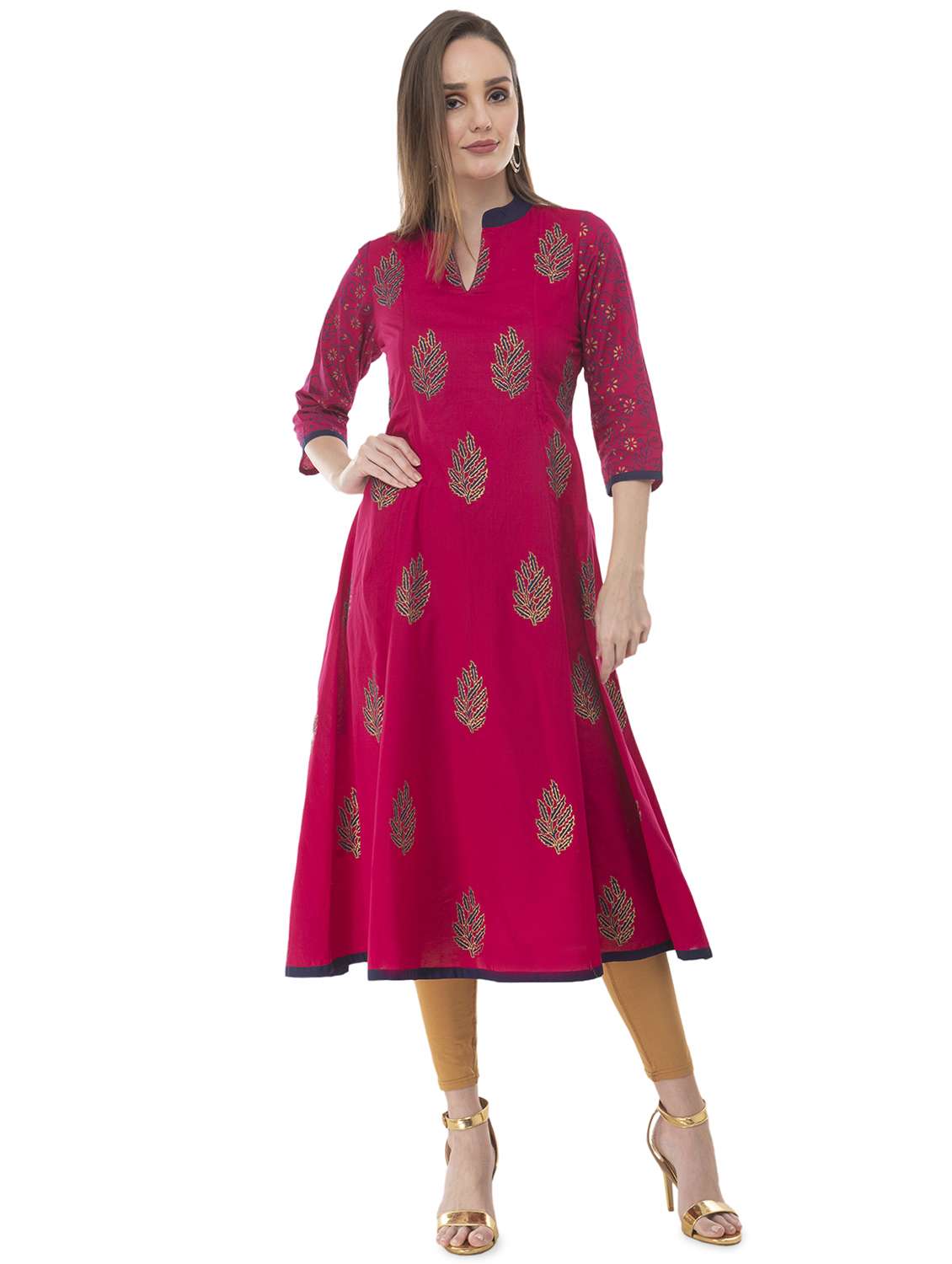 block print a-line kurta