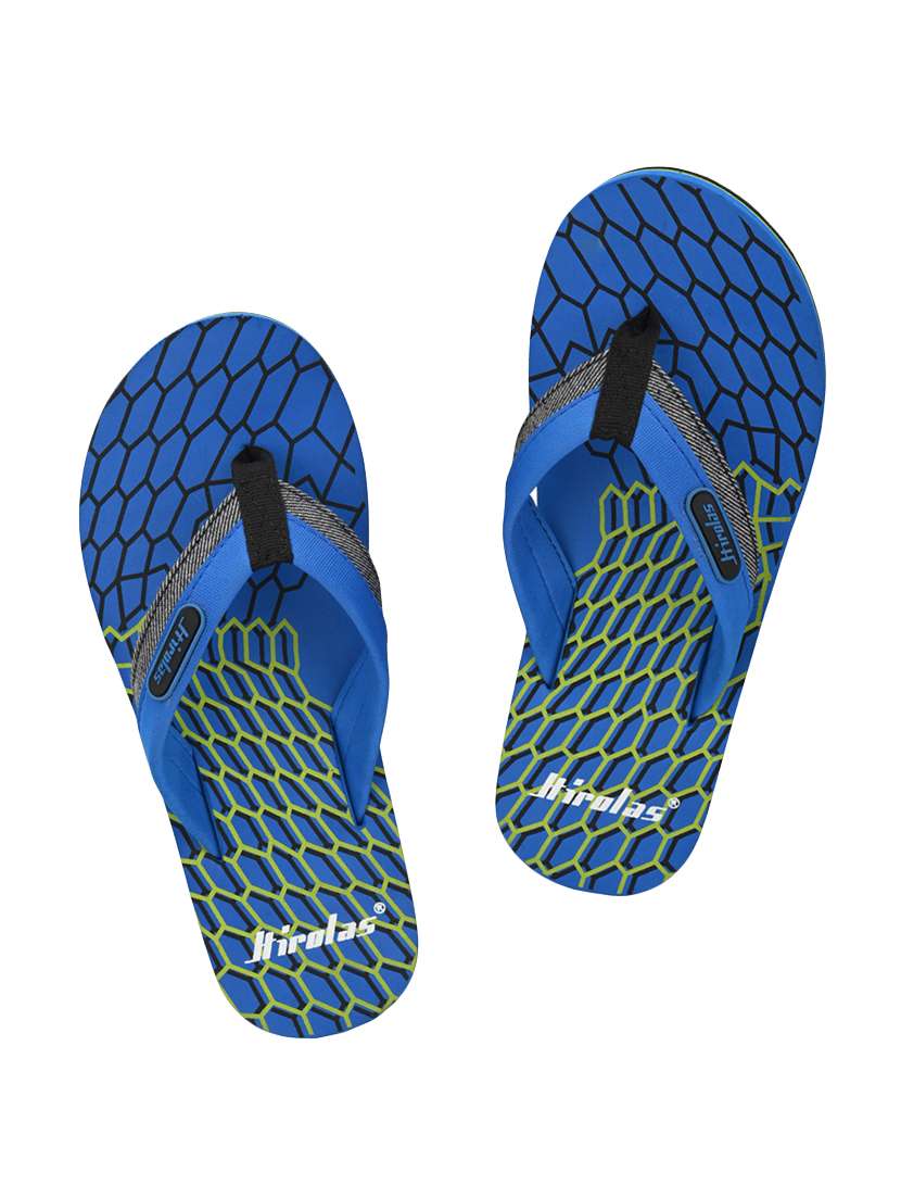 blue fabric toe separator flip flops