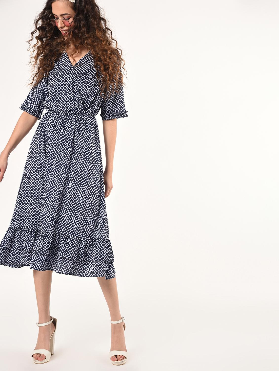 gathered hem polka dot fit & flare dress - 16802289 -  Zoom Image - 0