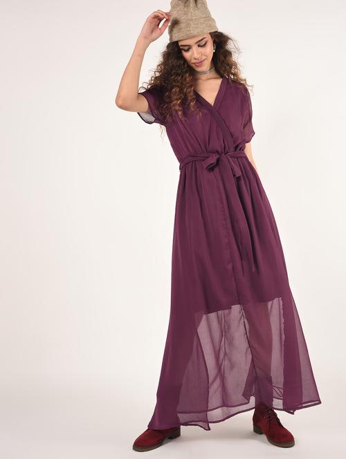 tie front sheer flared maxi dress - 16802303 - Standard Image - 0