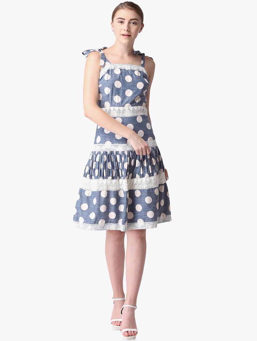 lace insert polka dot a-line dress