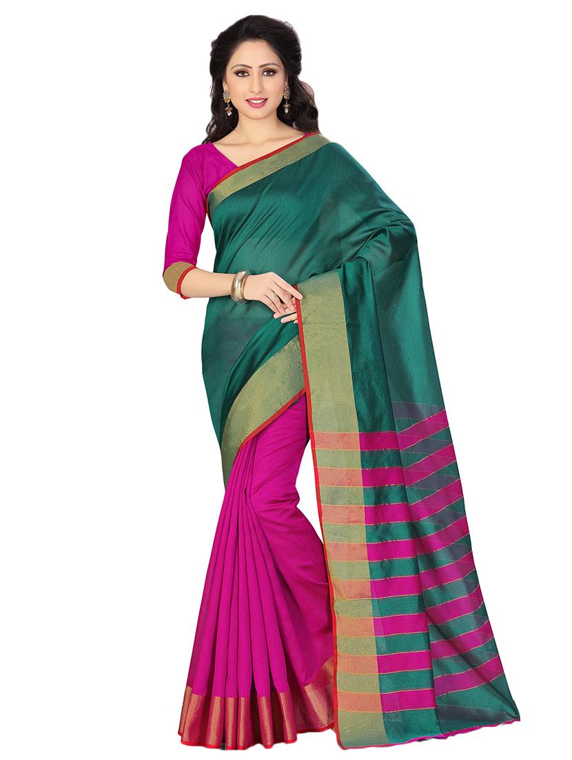 half & half bordered saree with blouse - 16805289 - Zoom Image - 0