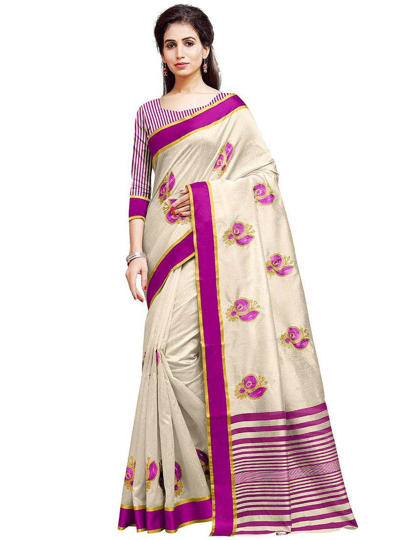 solid embroidered saree  with blouse - 16805462 -  Zoom Image - 0