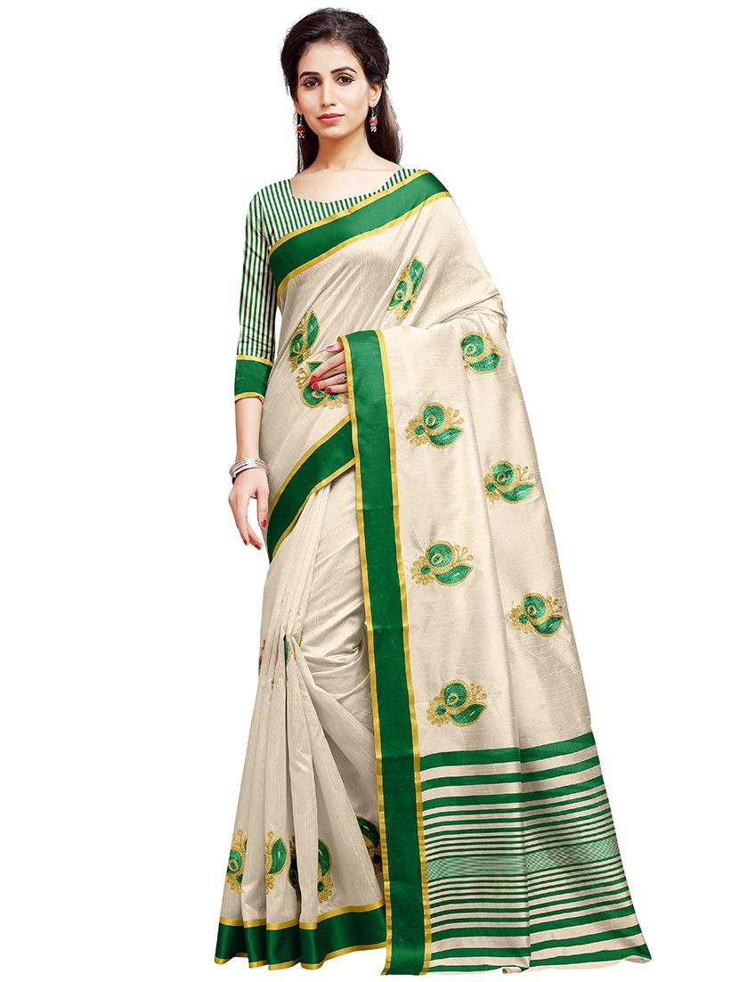 solid embroidered saree with blouse - 16805463 - Zoom Image - 0