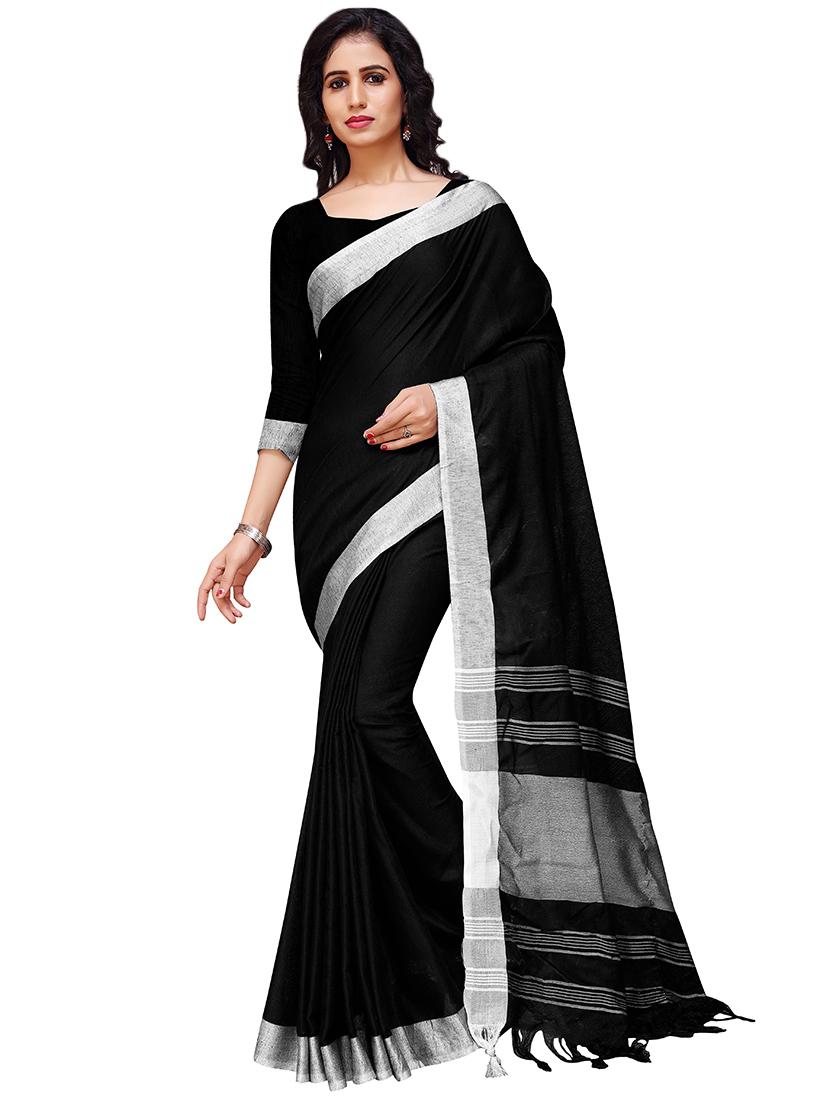 solid bordered saree with blouse - 16805469 - Zoom Image - 0