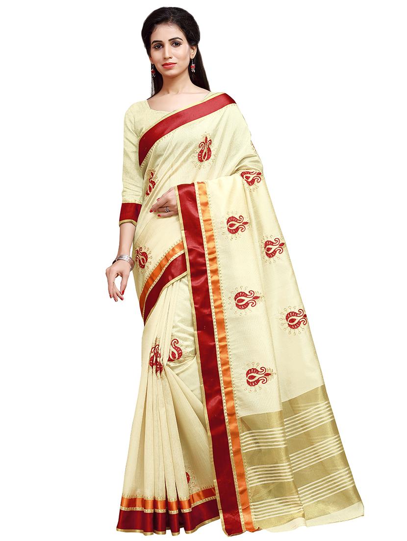 solid embroidered saree with blouse - 16805476 - Zoom Image - 0