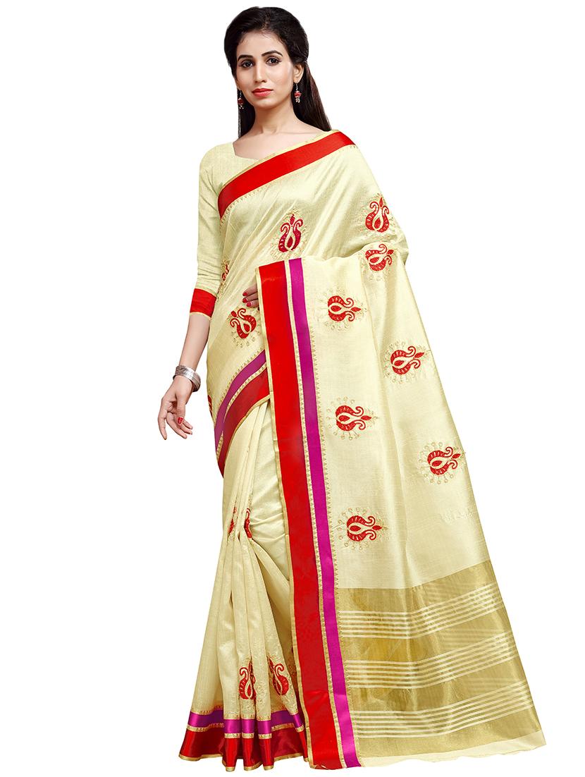 solid embroidered saree with blouse - 16805477 - Zoom Image - 0