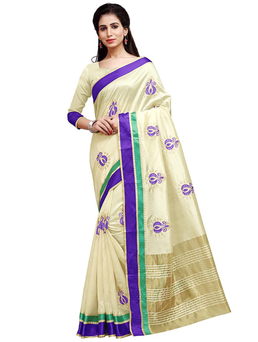 solid embroidered saree with blouse - 16805478 - Zoom Image - 0