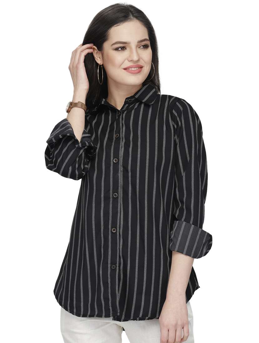 roll up sleeved striped shirt 