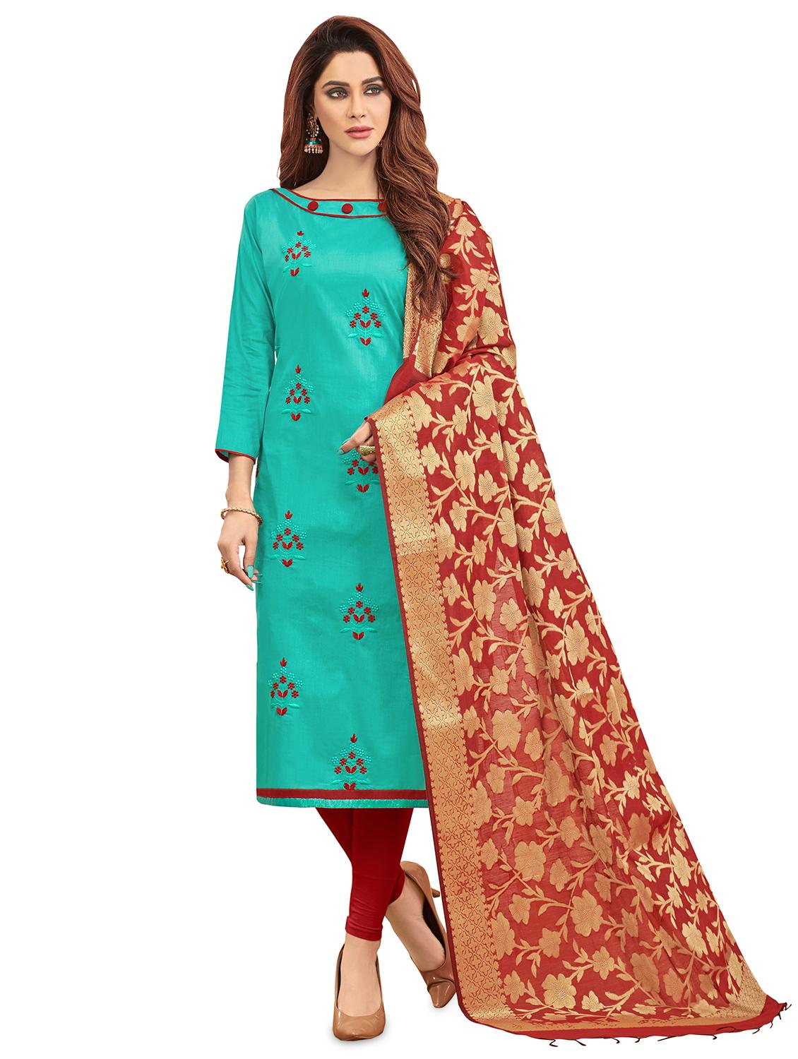 turquoise churidaar unstitched suit - 16808215 - Zoom Image - 0