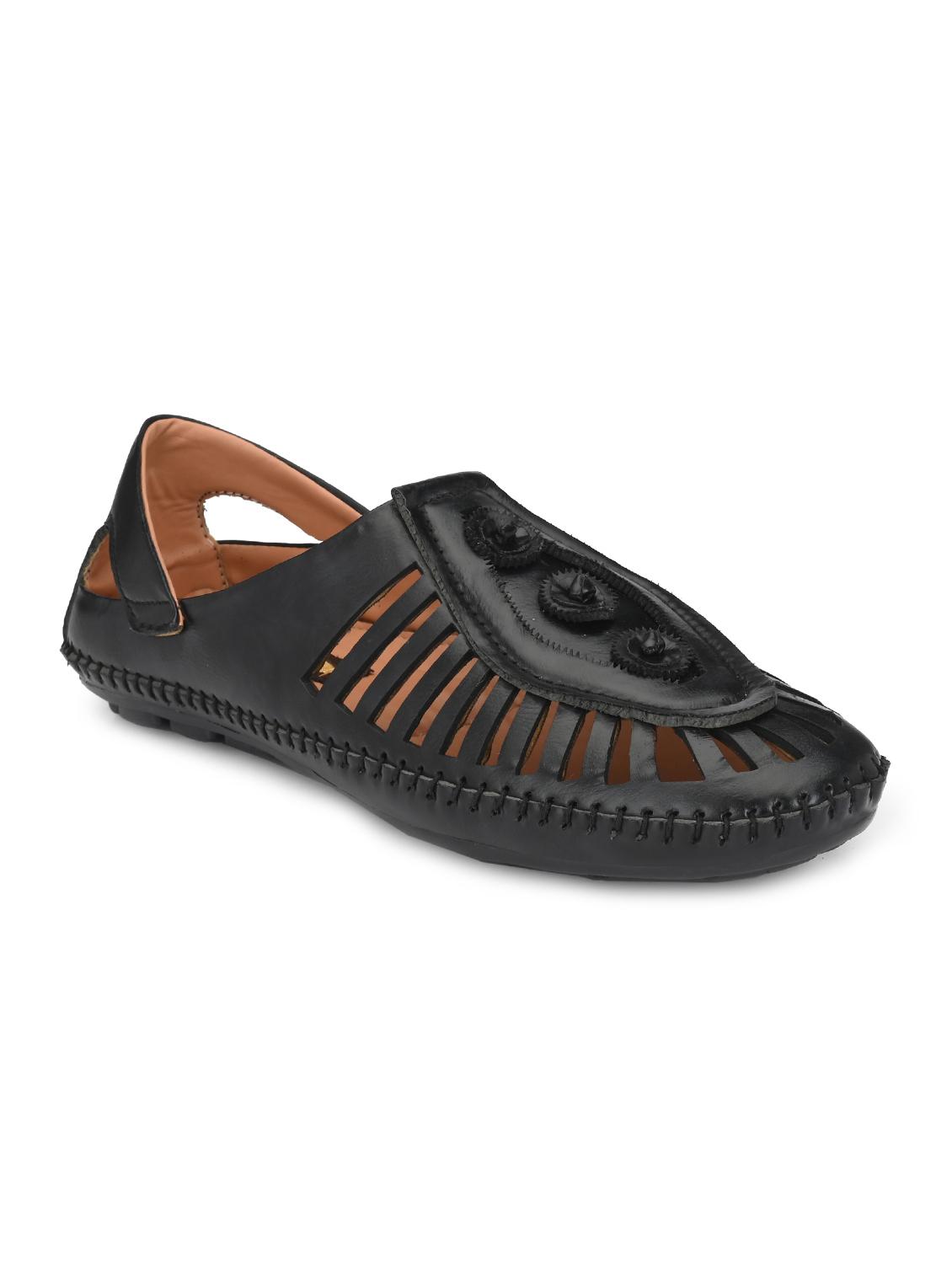 black leatherette slip on sandals - 16808285 - Zoom Image - 0