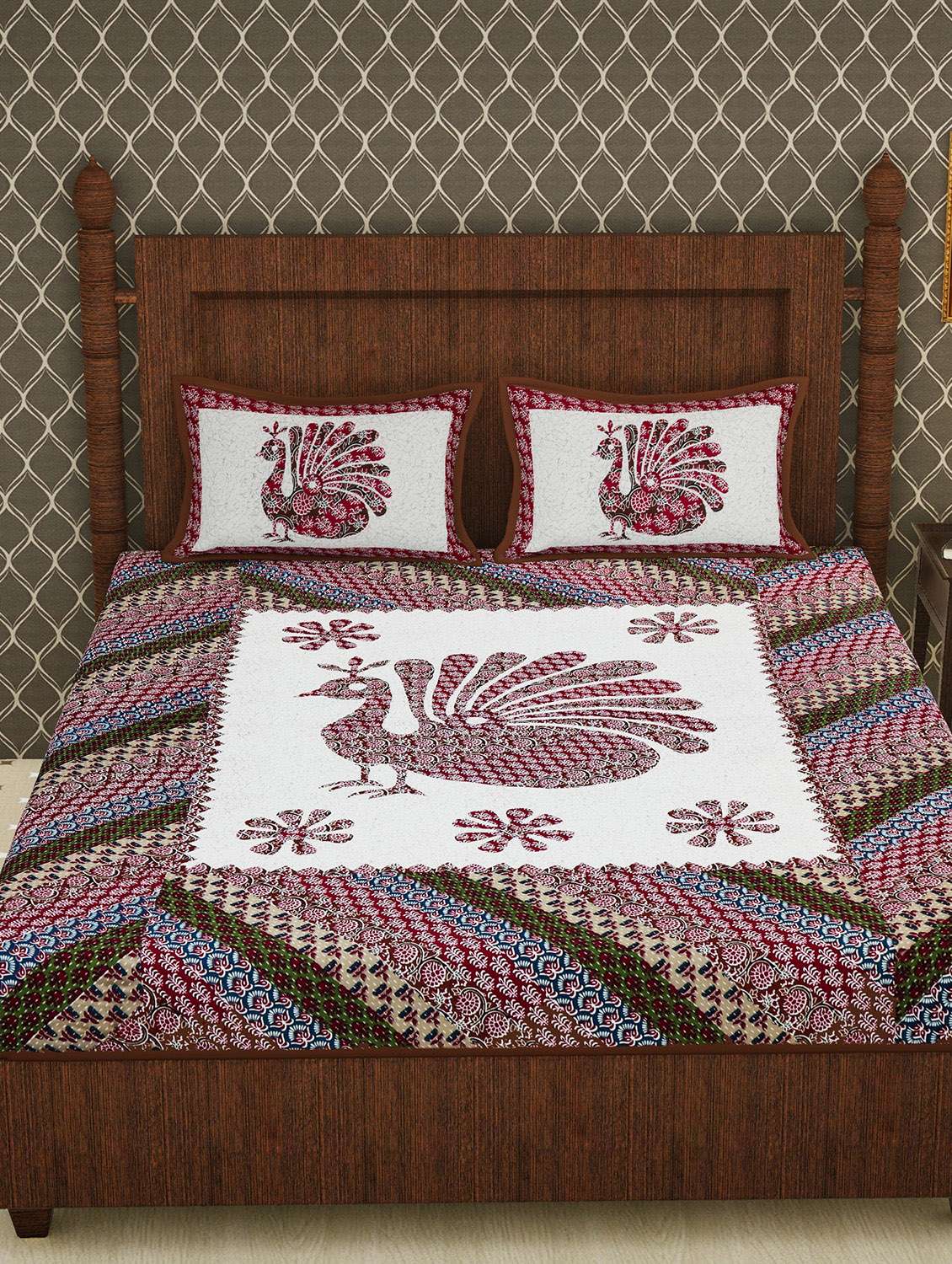 Buy online Cotton Double Bedsheet With 2 Pillow Covers from Bed for