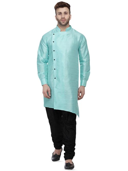 green solid dupion asymmetric kurta - 16809752 -  Standard Image - 0