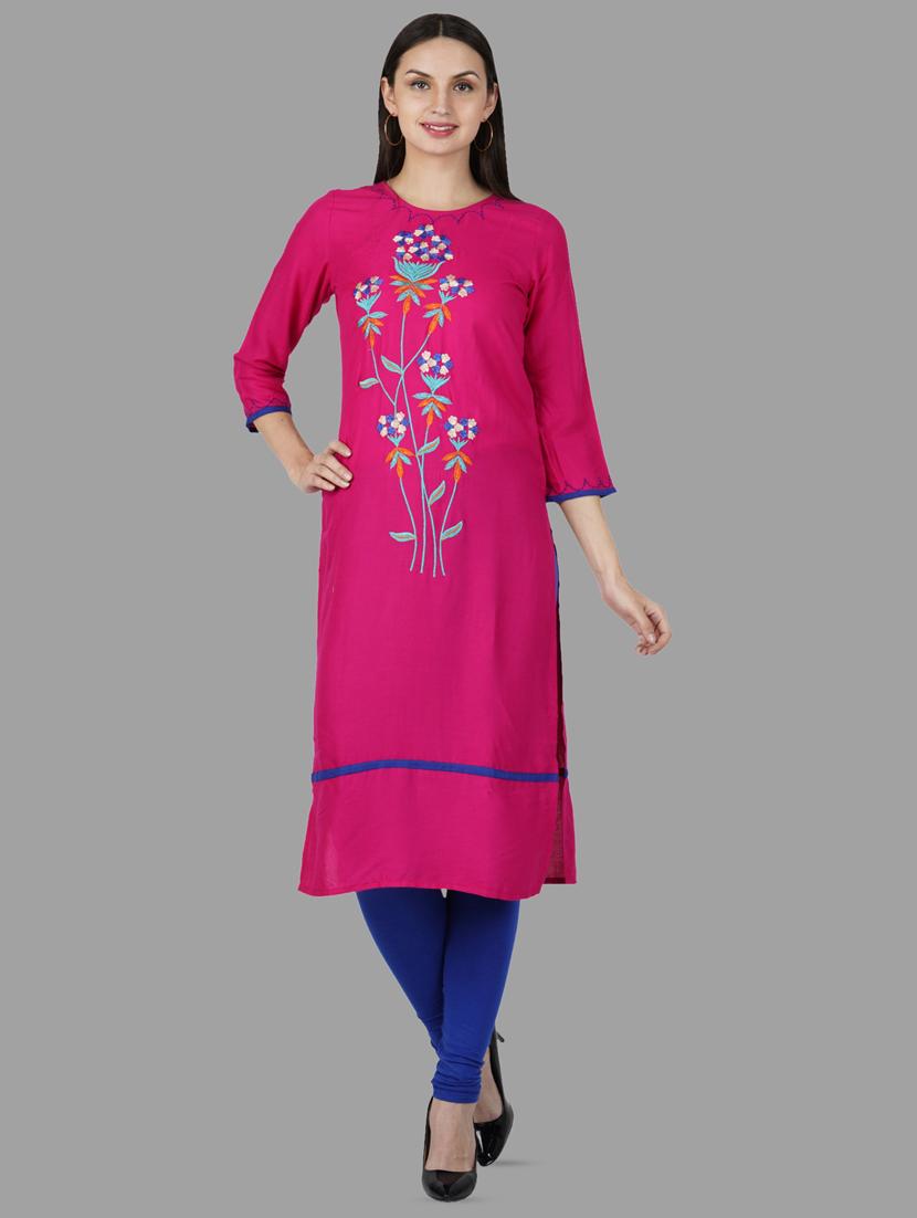 embroidered straight kurta - 16810421 - Zoom Image - 0