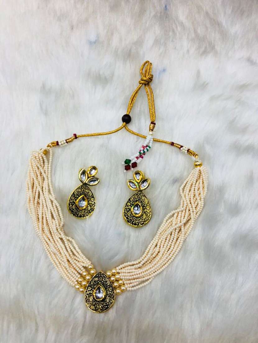 beige  gold plated long necklace