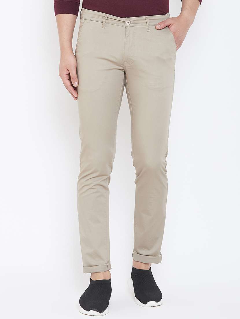 beige solid chinos