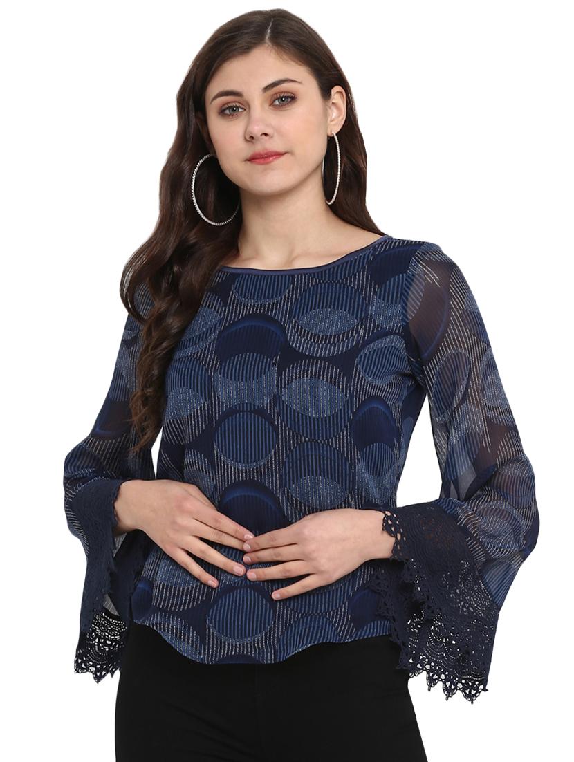 lace detail bell sleeved top - 16813641 - Zoom Image - 0